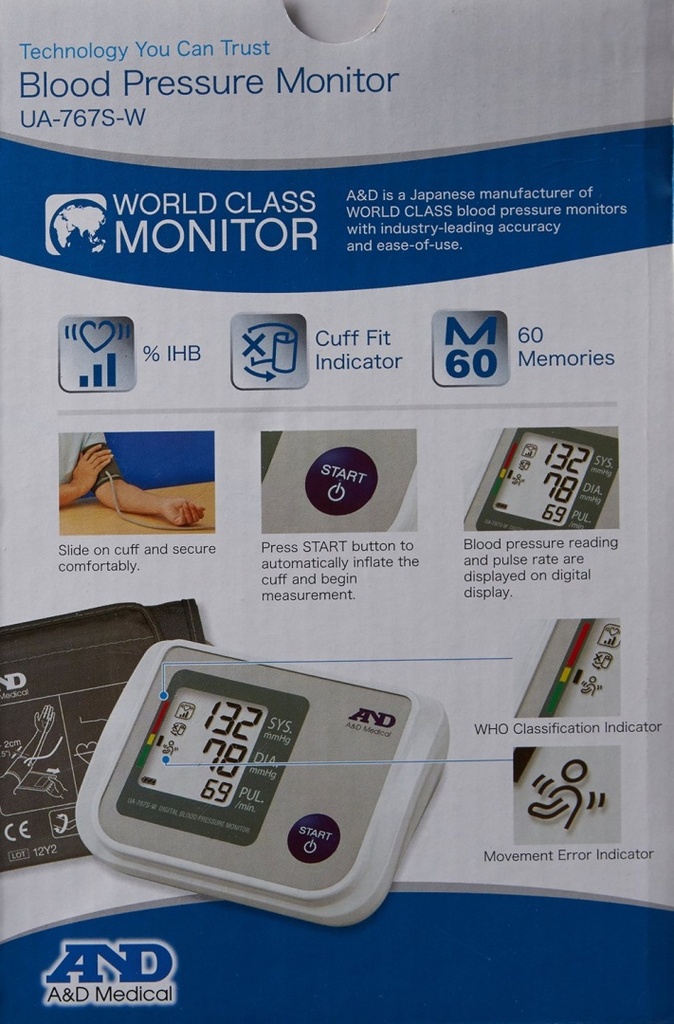 A&D UA-767S-W- Digital Blood Pressure MonitorUpper Arm Blood Pressure Monitor