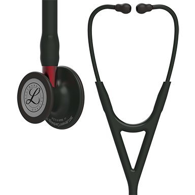 [LITT_6200] Littmann Cardiology IV Diagnostic Stethoscope, Black-Finish Chestpiece, Black Tube, Red Stem and Black Headset, 27 inch, 6200