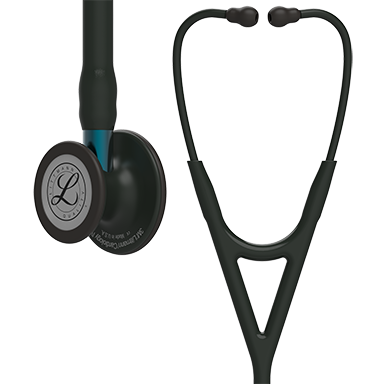 Littmann Cardiology IV Diagnostic Stethoscope, Black-Finish Chestpiece, Black Tube, Blue Stem and Black Headset, 27 inch, 6201
