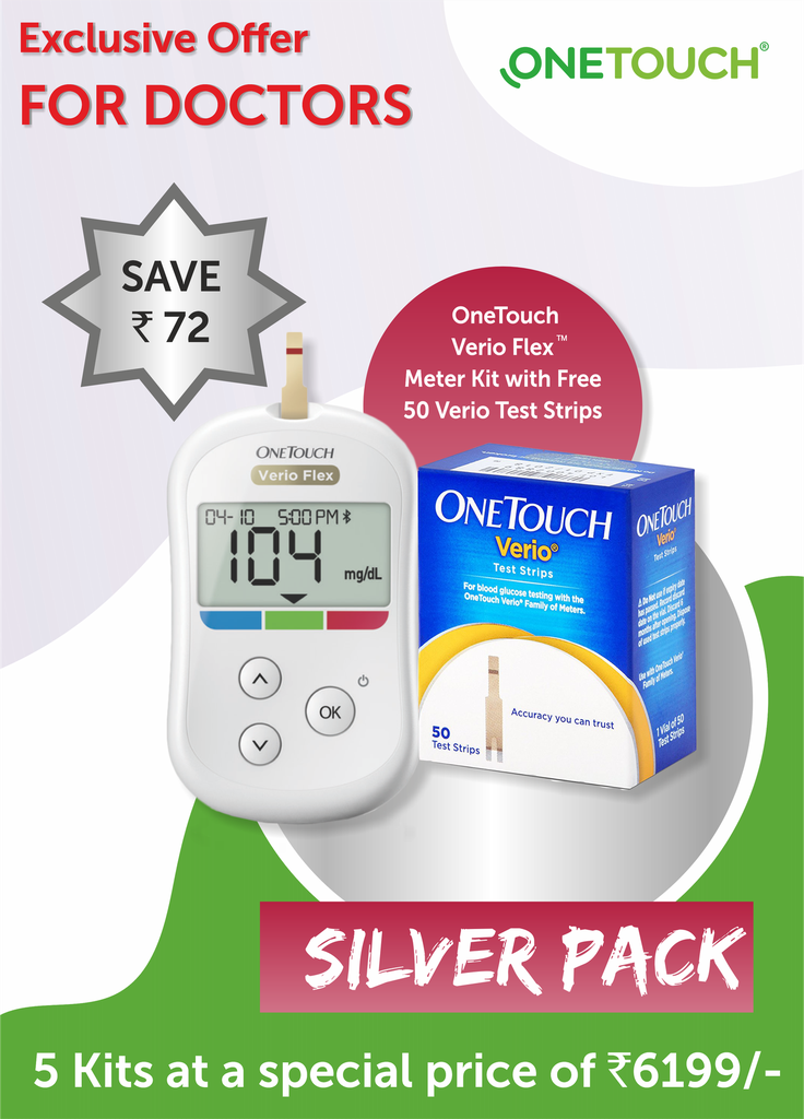 OneTouch Verio Flex Blood Glucose Monitor Dispensing Kit- Silver(Pack Of 5 Kits)